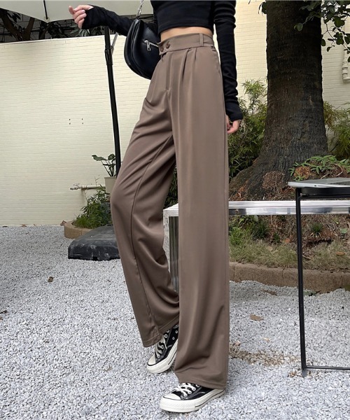 cammie(キャミー)の「ウエストボタンデザインタックパンツ(スラックス・レディース・ブラック/ブラウン・L/M)」の9枚目の写真