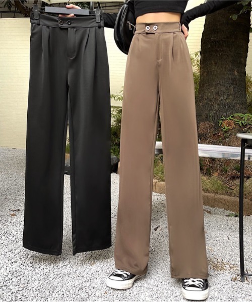 cammie(キャミー)の「ウエストボタンデザインタックパンツ(スラックス・レディース・ブラック/ブラウン・L/M)」の7枚目の写真