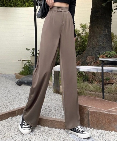 cammie(キャミー)の「ウエストボタンデザインタックパンツ(スラックス・レディース・ブラック/ブラウン・L/M)」の11枚目の写真