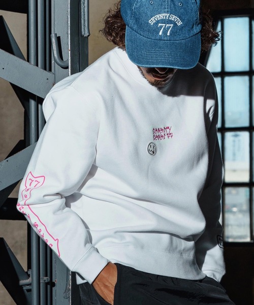 seventy seven（セブンティセブン）の「msw1770-middle onz sweat shirt(77flower logo) スウェット(7725W190)（スウェット・メンズ・トップグレー/ホワイト/ブラック・XL/L/M/S）」の6枚目の写真