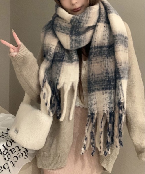 COS チェック柄マフラー モヘア OVERSIZED CHECK SCARF オーバーサイズモヘアマフラー｜COS コス