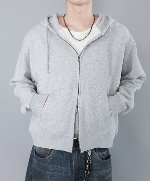 SPINNS（スピンズ）の「短丈ダブルジップパーカー/プレーン/無地/カモフラージュ/ショート丈（パーカー・メンズ・ブラック系その他/杢グレー/グレー系その他/ピンク系その他/ウッドランド・ONESIZE）」の4枚目の写真