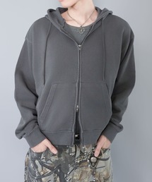 SPINNS | 短丈ダブルジップパーカー/プレーン/無地/カモフラージュ/ショート丈(パーカー)