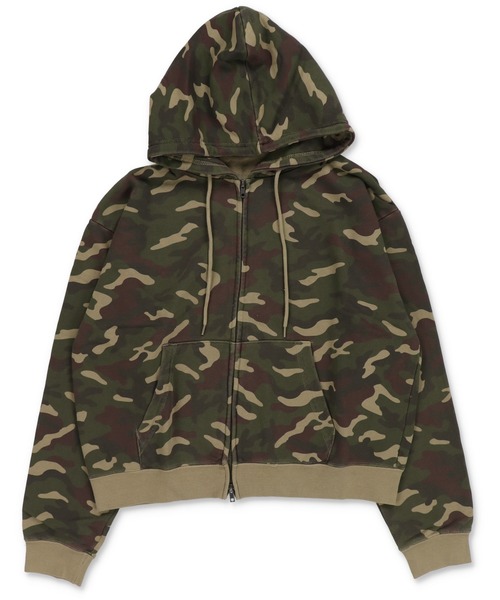 セール】短丈ダブルジップパーカー/プレーン/無地/カモフラージュ