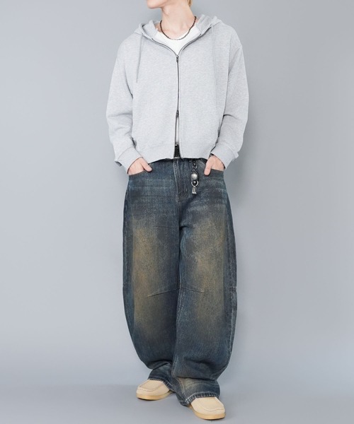 SPINNS（スピンズ）の「短丈ダブルジップパーカー/プレーン/無地/カモフラージュ/ショート丈（パーカー・メンズ・ブラック系その他/杢グレー/グレー系その他/ピンク系その他/ウッドランド・ONESIZE）」の12枚目の写真