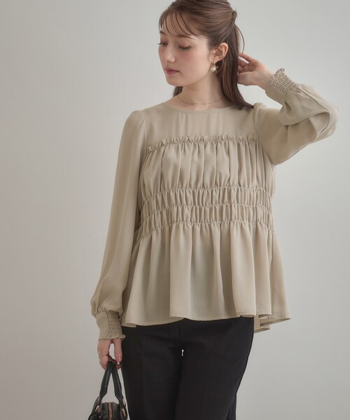 マシンウォッシャブル・きれいめ・通勤】シャーリングチュニック