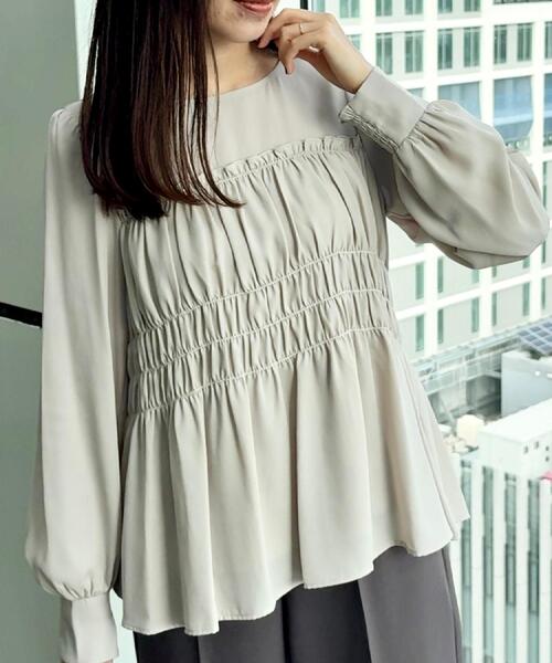 マシンウォッシャブル・きれいめ・通勤】シャーリングチュニック