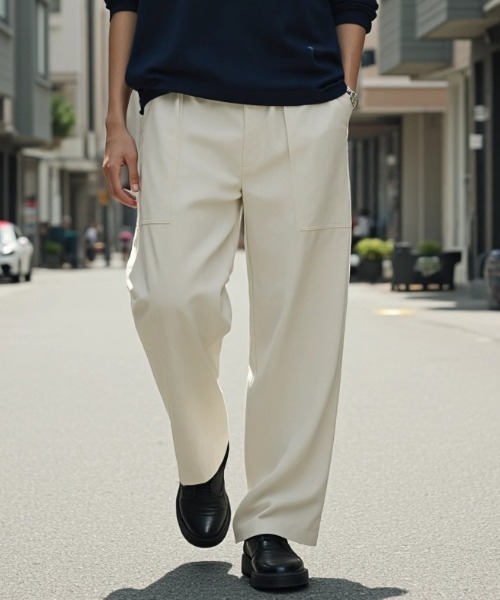 Lazar（ラザル）の「Denim Baker Pants/ワイドシルエット デニム ベイカーパンツ/イージーパンツ（デニムパンツ・メンズ・ブラック/インディゴブルー/キナリ・マルチサイズ）」の2枚目の写真