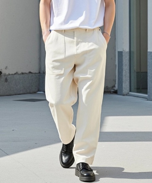 Lazar（ラザル）の「Denim Baker Pants/ワイドシルエット デニム ベイカーパンツ/イージーパンツ（デニムパンツ・メンズ・ブラック/インディゴブルー/キナリ・マルチサイズ）」の5枚目の写真