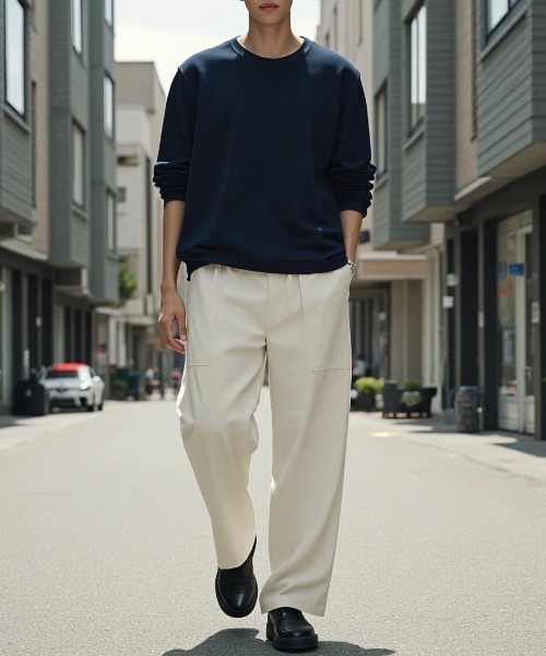 Lazar（ラザル）の「Denim Baker Pants/ワイドシルエット デニム ベイカーパンツ/イージーパンツ（デニムパンツ・メンズ・ブラック/インディゴブルー/キナリ・マルチサイズ）」の12枚目の写真