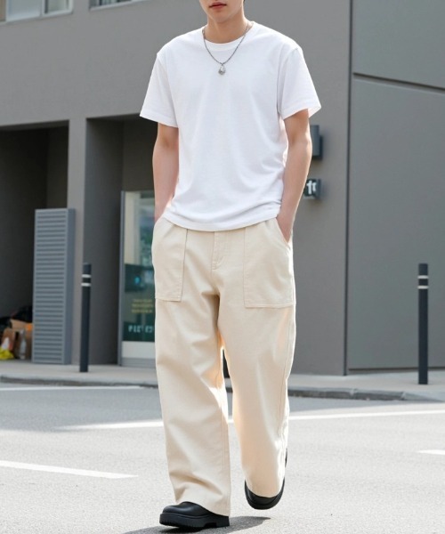 Lazar（ラザル）の「Denim Baker Pants/ワイドシルエット デニム ベイカーパンツ/イージーパンツ（デニムパンツ・メンズ・ブラック/インディゴブルー/キナリ・マルチサイズ）」の13枚目の写真