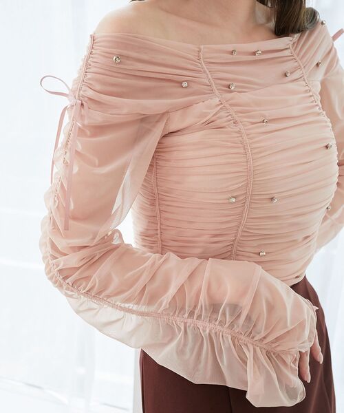 MAJESTIC LEGON(マジェスティックレゴン)の「キラキラビジューチュールトップス(Tシャツ/カットソー・レディース・ピンク/ライトグレー/ブラック・MEDIUM)」の7枚目の写真