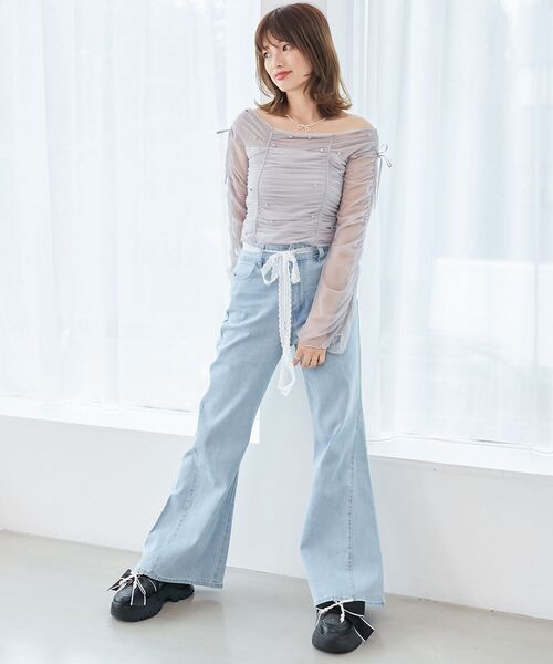 MAJESTIC LEGON(マジェスティックレゴン)の「キラキラビジューチュールトップス(Tシャツ/カットソー・レディース・ピンク/ライトグレー/ブラック・MEDIUM)」の8枚目の写真