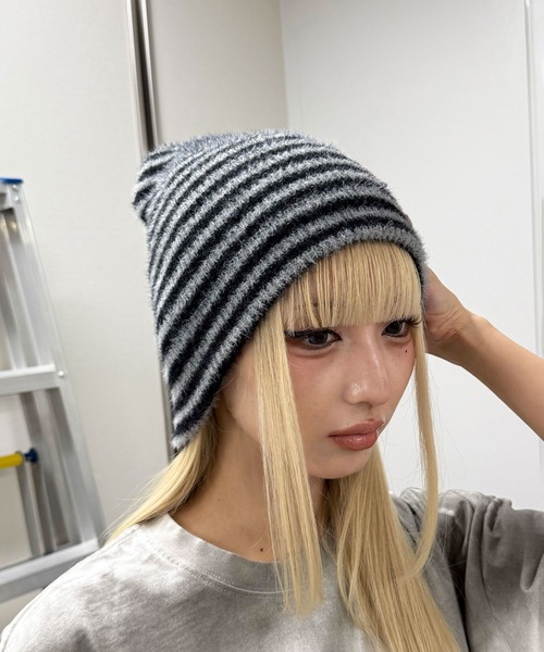 Figments（フィグメンツ）の「ボーダーニットキャップ（ニットキャップ/ビーニー・レディース・ホワイト/グレー・FREE）」の5枚目の写真