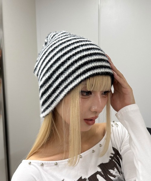 Figments（フィグメンツ）の「ボーダーニットキャップ（ニットキャップ/ビーニー・レディース・ホワイト/グレー・FREE）」の6枚目の写真