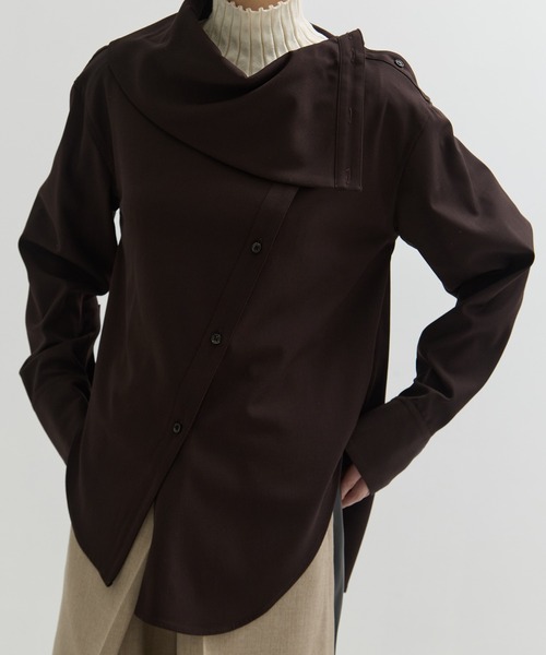 STUDIOUS(ステュディオス)の「【STUDIOUS/ステュディオス】Viscose Wool Big Collar Shirt/ビスコースウールビッグシャツ(シャツ/ブラウス・レディース・ダークブラウン/ブラック/アイボリー・FREE)」の14枚目の写真