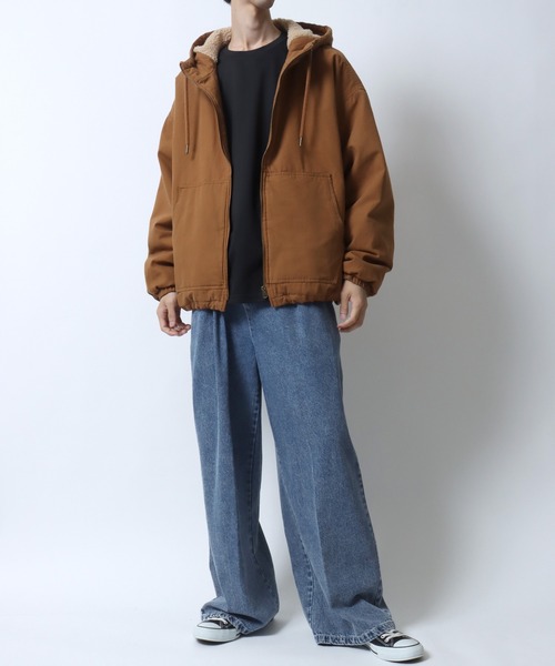 セール】SITRY Duck Zip Hoodie/別注 オーバーサイズ フード裏ボア