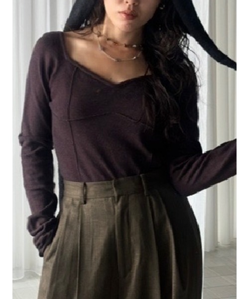 ELCHELE(エルチェレ)の「WINE GLASS KNIT TOP(ニット/セーター・レディース・オフホワイト/チョコ・FREE)」の1枚目の写真