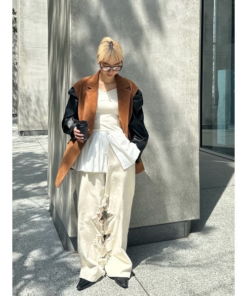 ELCHELE(エルチェレ)の「WINE GLASS KNIT TOP(ニット/セーター・レディース・オフホワイト/チョコ・FREE)」の7枚目の写真