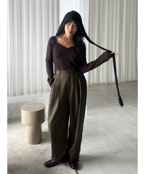 ELCHELE(エルチェレ)の「WINE GLASS KNIT TOP(ニット/セーター・レディース・オフホワイト/チョコ・FREE)」の3枚目の写真