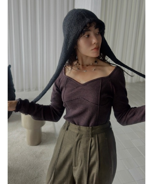 ELCHELE(エルチェレ)の「WINE GLASS KNIT TOP(ニット/セーター・レディース・オフホワイト/チョコ・FREE)」の5枚目の写真