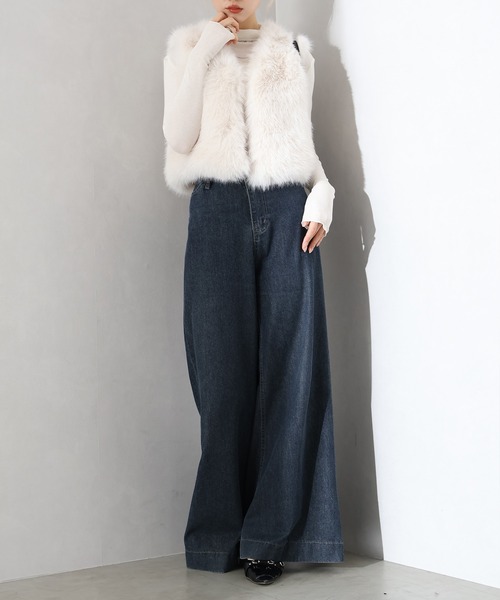 SpRay（スプレイ）の「エコファーショートベスト（ベスト・レディース・アイボリー/グレー/ブラック/グレイッシュベージュ・FREE）」の16枚目の写真