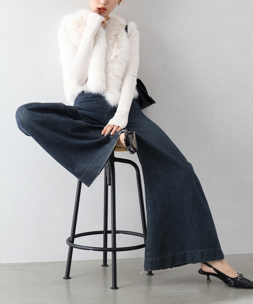 SpRay（スプレイ）の「エコファーショートベスト（ベスト・レディース・アイボリー/グレー/ブラック/グレイッシュベージュ・FREE）」の22枚目の写真