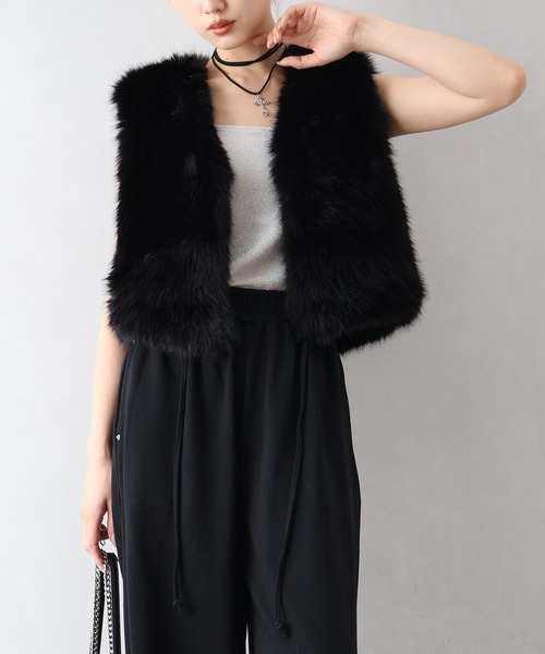 STELLA CIFFON エコファーショートベスト　ブラック セール】エコファーショートベスト（ベスト）｜SpRay（スプレイ）の