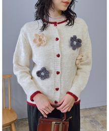Doumoi（ドゥモエ）の「フラワーモチーフ　ハートボタン　ニット　カーディガン（カーディガン/ボレロ）」