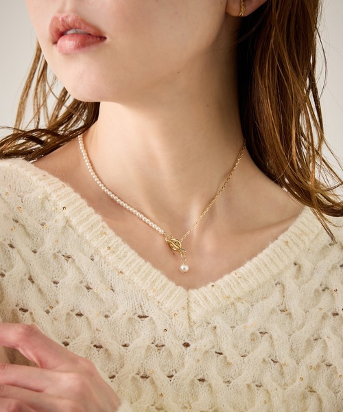ROPE' PICNIC（ロペピクニック）の「チェーン×パールショートスライドネックレス（ネックレス・レディース・ゴールド/シルバー・FREE）」の4枚目の写真