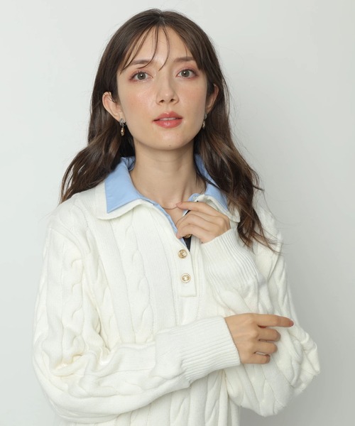 セール】ケーブルシャツレイヤードミニニットワンピース（ワンピース