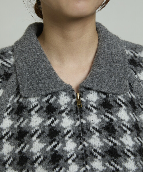 Firsthand（ファーストハンド）の「Firsthand/ファーストハンド ウール混 ガンクラブ チェック ニット ジップ ブルゾン（カーディガン/ボレロ・レディース・ブラウン/グレー・FREE）」の15枚目の写真