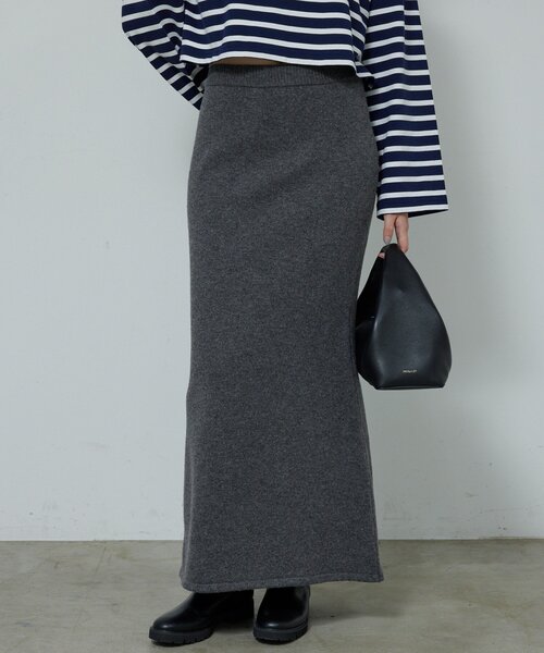 GALLARDAGALANTE(ガリャルダガランテ)の「【セットアップ対応】【手洗い可】メリノウールニットスカート(スカート・レディース・ベージュ/チャコールグレー・FREE)」の6枚目の写真