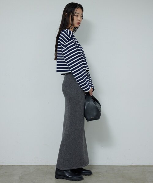 GALLARDAGALANTE(ガリャルダガランテ)の「【セットアップ対応】【手洗い可】メリノウールニットスカート(スカート・レディース・ベージュ/チャコールグレー・FREE)」の11枚目の写真