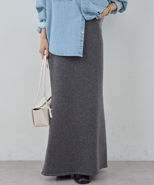 GALLARDAGALANTE(ガリャルダガランテ)の「【セットアップ対応】【手洗い可】メリノウールニットスカート(スカート・レディース・ベージュ/チャコールグレー・FREE)」の14枚目の写真