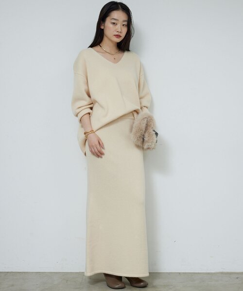 GALLARDAGALANTE(ガリャルダガランテ)の「【セットアップ対応】【手洗い可】メリノウールニットスカート(スカート・レディース・ベージュ/チャコールグレー・FREE)」の4枚目の写真