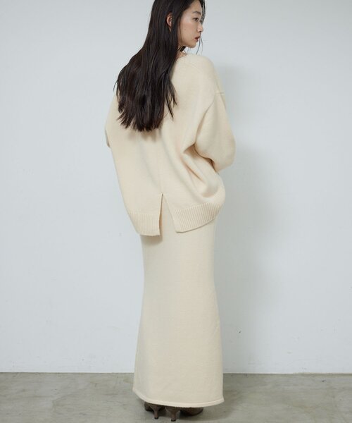 GALLARDAGALANTE(ガリャルダガランテ)の「【セットアップ対応】【手洗い可】メリノウールニットスカート(スカート・レディース・ベージュ/チャコールグレー・FREE)」の5枚目の写真