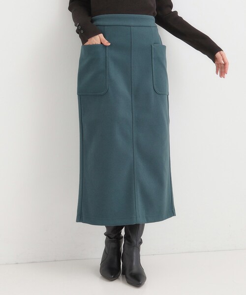 DRESKIP（ドレスキップ）の「【S-LL】あったかすっきり 圧縮ニットナロースカート（スカート・レディース・モスグリーン/ブラック/グレー/チャコールグレー・04/03/02/01）」の4枚目の写真