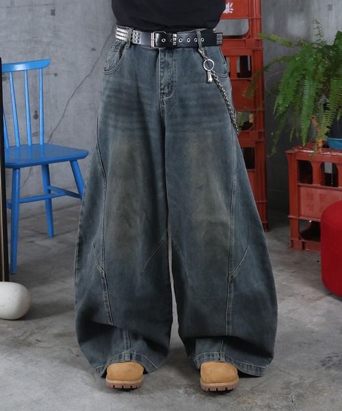 ILL'S(イルズ)の「AW ウォッシュド バレルレッグ デニムパンツ メンズ レディース ユニセックス 【ILL'S】(デニムパンツ・メンズ・ブルー・L/M)」の2枚目の写真