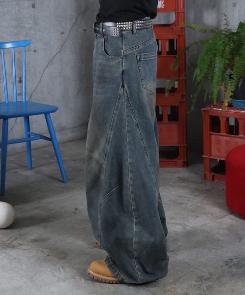 ILL'S(イルズ)の「AW ウォッシュド バレルレッグ デニムパンツ メンズ レディース ユニセックス 【ILL'S】(デニムパンツ・メンズ・ブルー・L/M)」の4枚目の写真