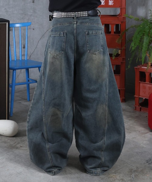 ILL'S(イルズ)の「AW ウォッシュド バレルレッグ デニムパンツ メンズ レディース ユニセックス 【ILL'S】(デニムパンツ・メンズ・ブルー・L/M)」の5枚目の写真