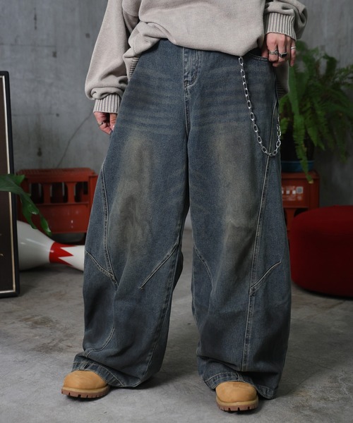 ILL'S(イルズ)の「AW ウォッシュド バレルレッグ デニムパンツ メンズ レディース ユニセックス 【ILL'S】(デニムパンツ・メンズ・ブルー・L/M)」の6枚目の写真