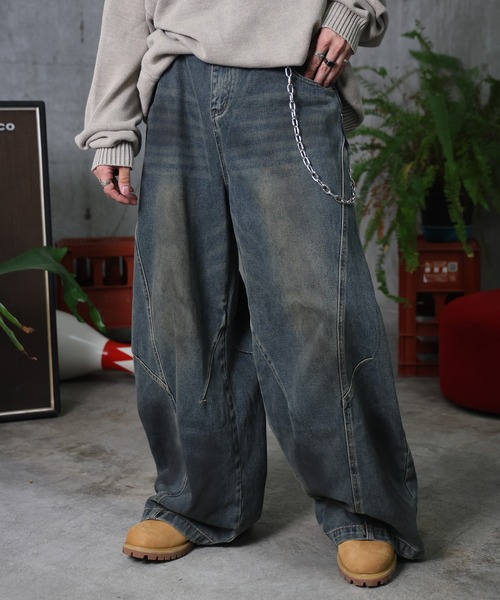 ILL'S(イルズ)の「AW ウォッシュド バレルレッグ デニムパンツ メンズ レディース ユニセックス 【ILL'S】(デニムパンツ・メンズ・ブルー・L/M)」の7枚目の写真