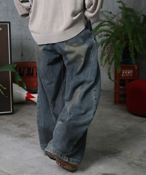 ILL'S(イルズ)の「AW ウォッシュド バレルレッグ デニムパンツ メンズ レディース ユニセックス 【ILL'S】(デニムパンツ・メンズ・ブルー・L/M)」の9枚目の写真