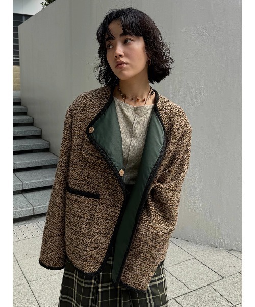 ELCHELE(エルチェレ)の「JUN´S TWEED JACKET(ノーカラージャケット・レディース・ライトブラウン/ナチュラル・FREE)」の4枚目の写真