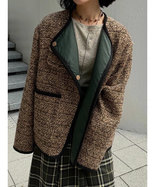 ELCHELE(エルチェレ)の「JUN´S TWEED JACKET(ノーカラージャケット・レディース・ライトブラウン/ナチュラル・FREE)」の3枚目の写真