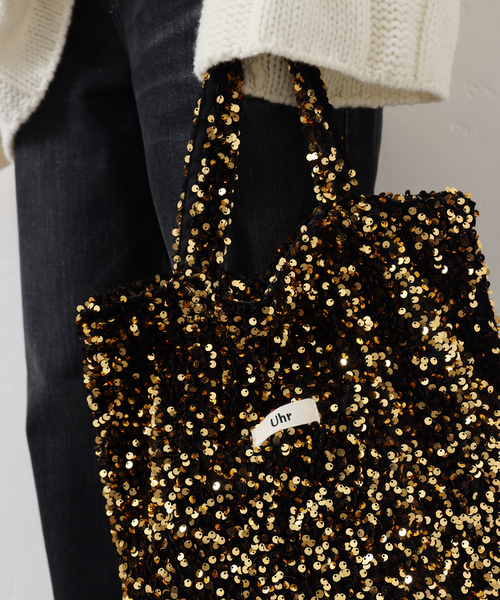 Spick & Span（スピックアンドスパン）の「《一部店舗+WEB限定》Uhr/ウーア SPANGLE VELOUR TOTE（トートバッグ・レディース・ブラック/チャコールグレー・FREE）」の2枚目の写真