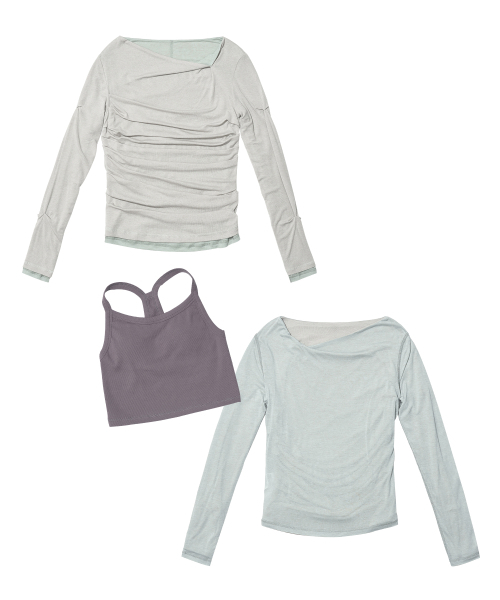 PARTIMENTO WOMEN(パルティメントウィメン)の「ダブルフェイスピンタックドレープトップ2PACK_ライトグレー(Tシャツ/カットソー・レディース・その他・SMALL/MEDIUM)」の1枚目の写真