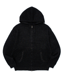 METALIC KNITTED ZIPUP HOODIE (BLACK)