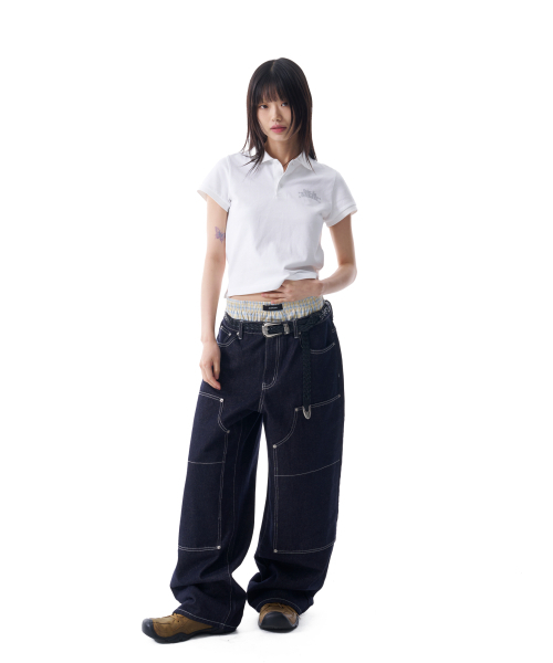 AAKAM(アーカム)の「Double Knee Denim Pants (Dark Blue)(デニムパンツ・レディース・その他・1/2)」の5枚目の写真